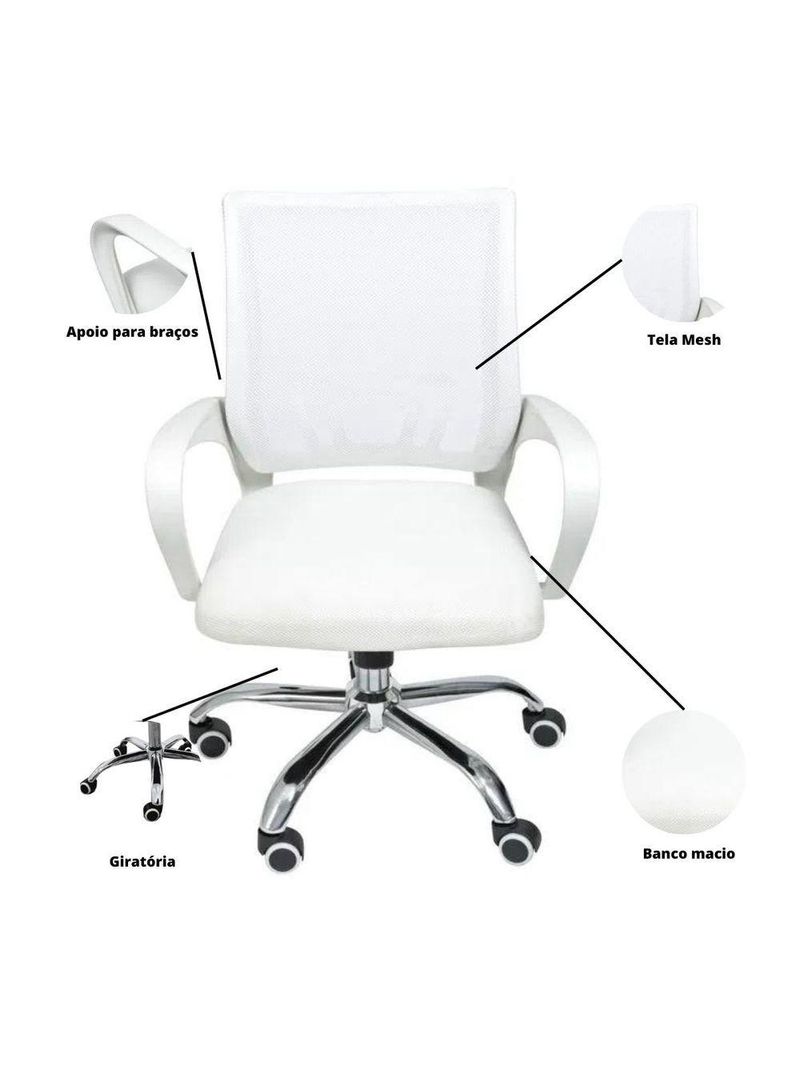Kit 3 Cadeiras De Escritório Begonia Tela Mesh Ergonômico Branco