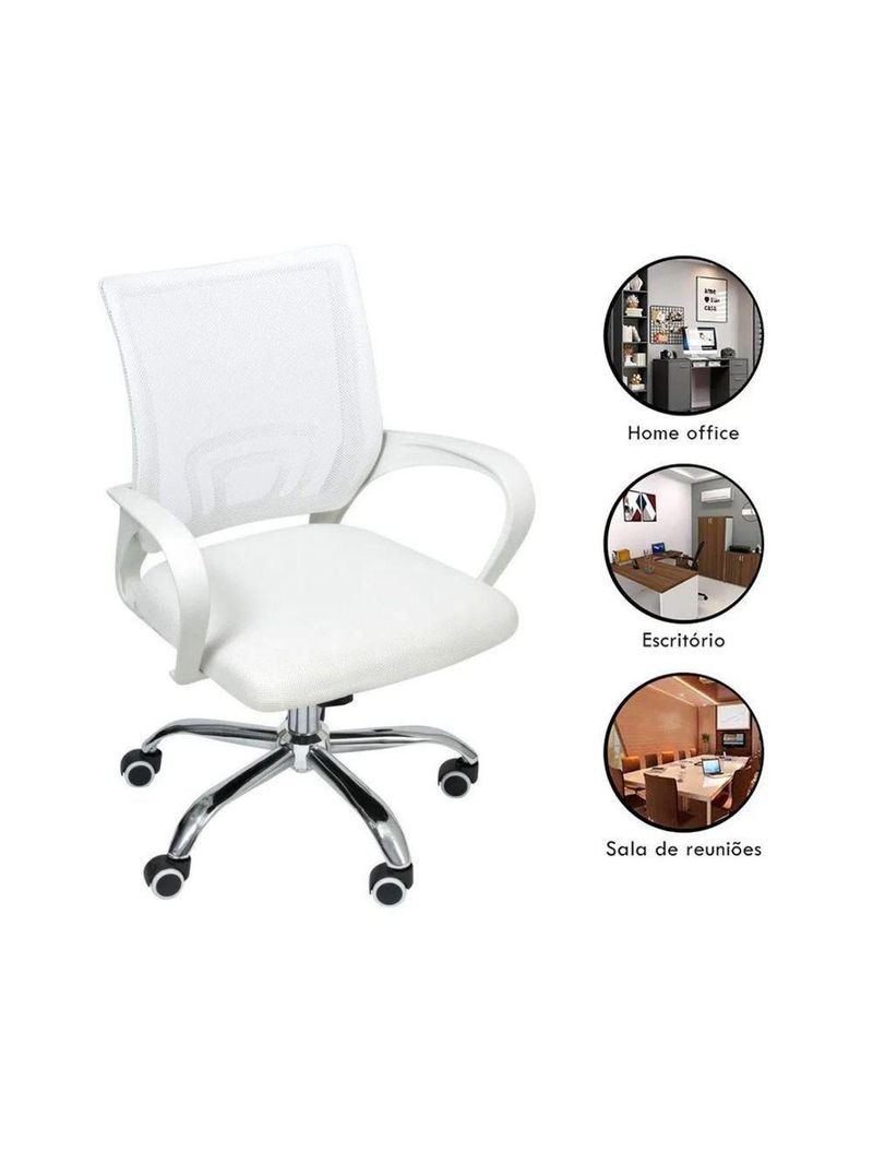 Kit 3 Cadeiras De Escritório Begonia Tela Mesh Ergonômico Branco