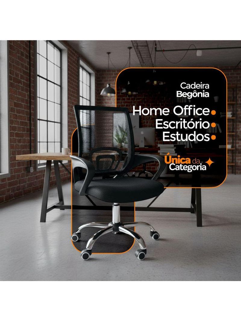 Kit 4 Cadeiras Escritório Oficial Begônia Ergonômica Preto