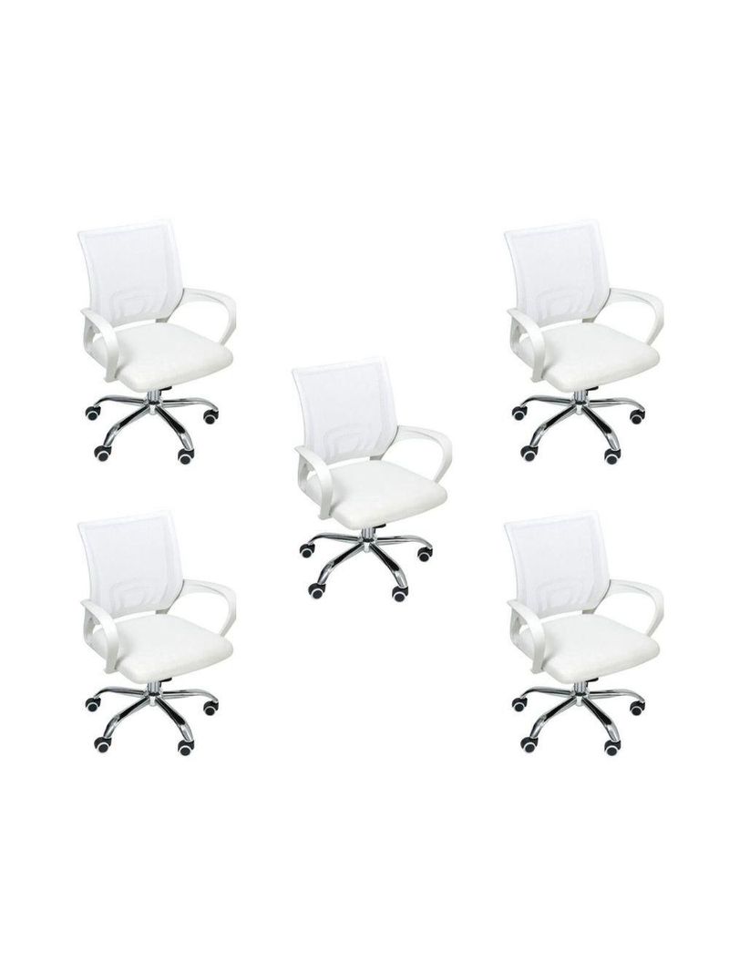 Kit 5 Cadeiras De Escritório Begonia Tela Mesh Ergonômica Branco