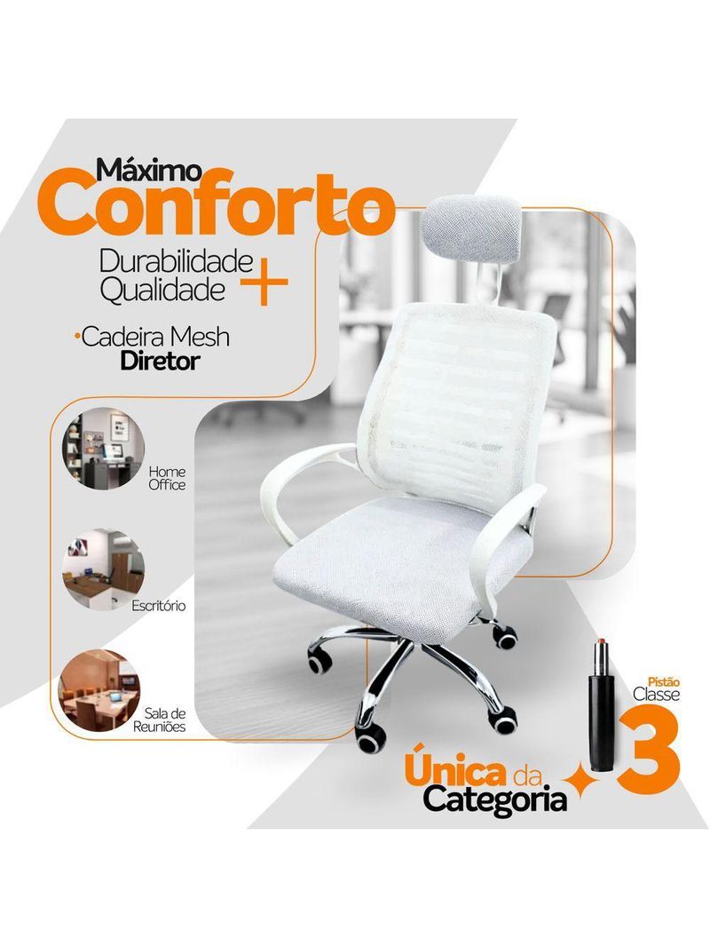 Kit 2 Cadeiras Escritório Diretor Mesh Encosto Branco E-book