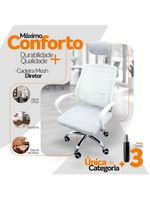 Kit 3 Cadeiras Escritório Diretor Mesh Encosto Branco + E-book