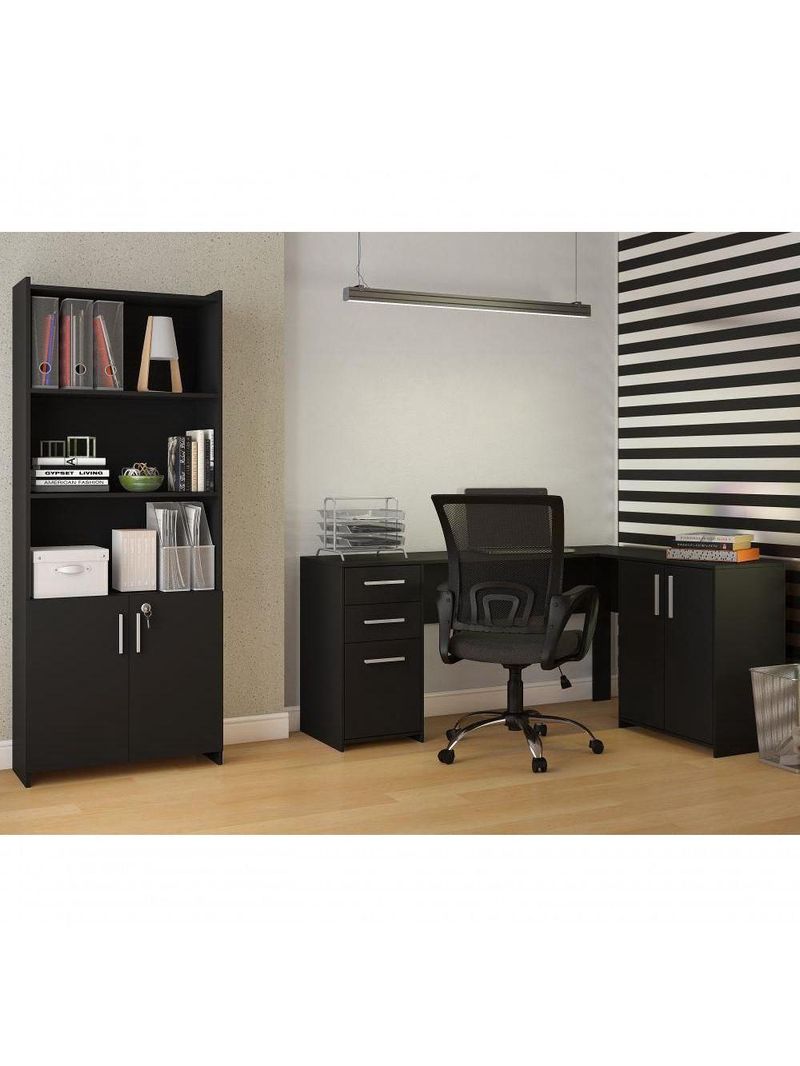 Conjunto Para Escritório 2 Peças Com Mesa E Armário Preto