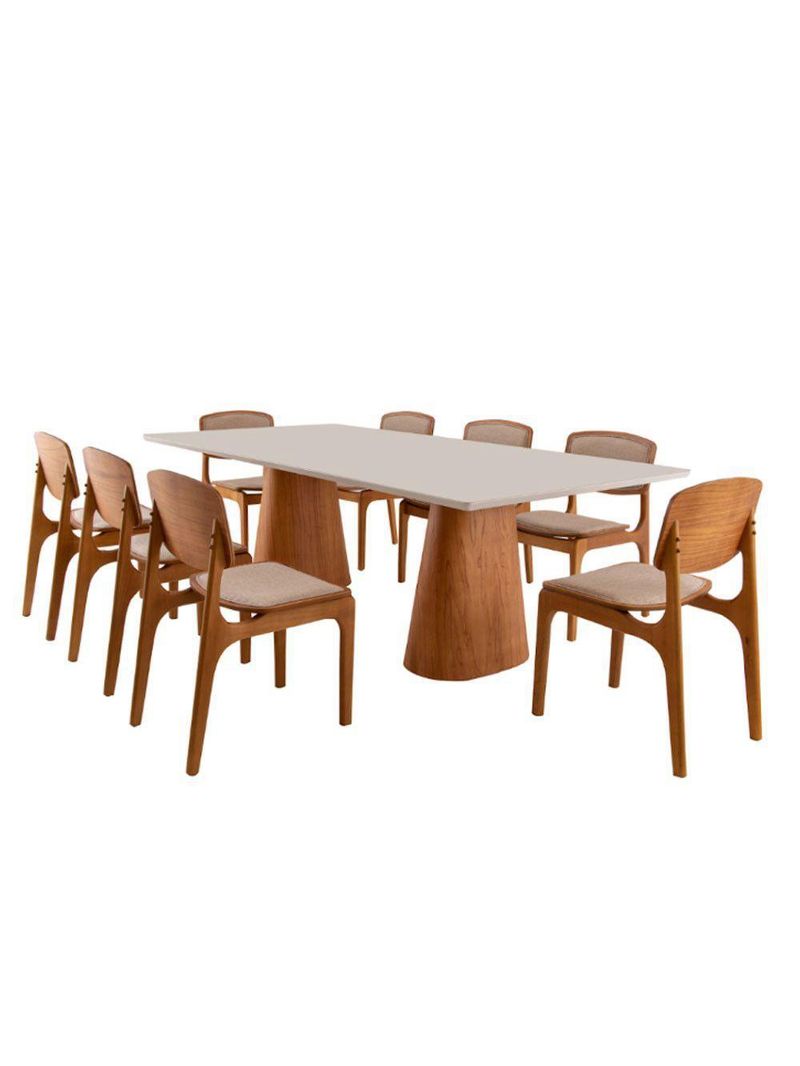 Conjunto Mesa Noronha Com Vidro E 8 Cadeiras Off White