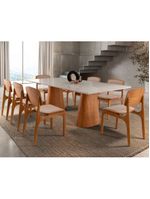 Conjunto Mesa Noronha Com Vidro E 8 Cadeiras Off White