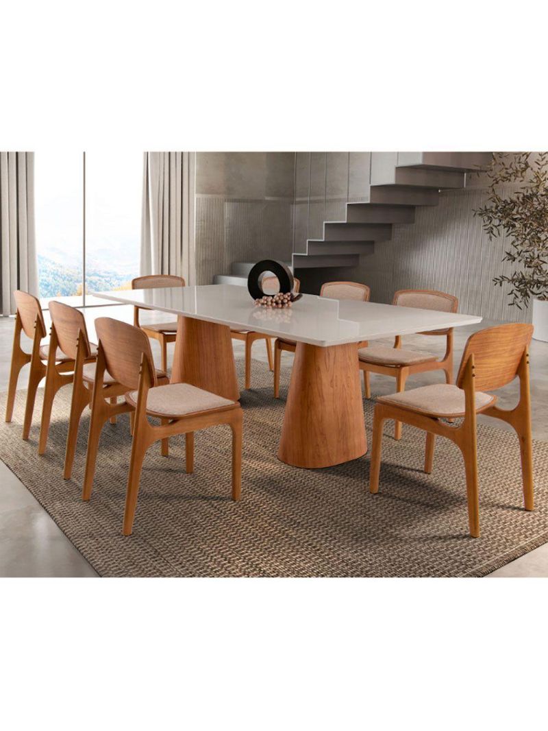 Conjunto Mesa Noronha Com Vidro E 8 Cadeiras Off White
