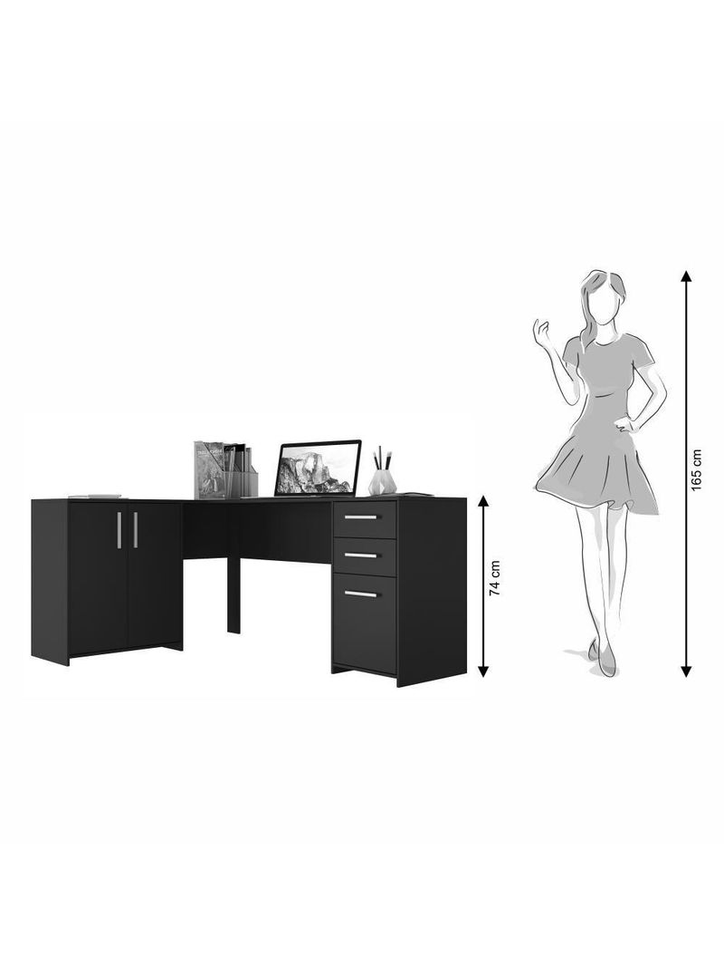 Conjunto Para Escritório 2 Peças Com Escrivaninha Em L E Armário Multiuso 4 Portas Branco Notável Móveis Branco