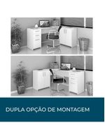Conjunto Para Escritório 2 Peças Com Escrivaninha Em L E Armário Multiuso 4 Portas Branco Notável Móveis Branco