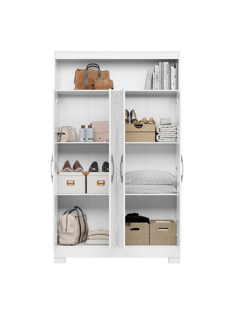 Conjunto Para Escritório 2 Peças Com Escrivaninha Em L E Armário Multiuso 4 Portas Branco Notável Móveis Branco