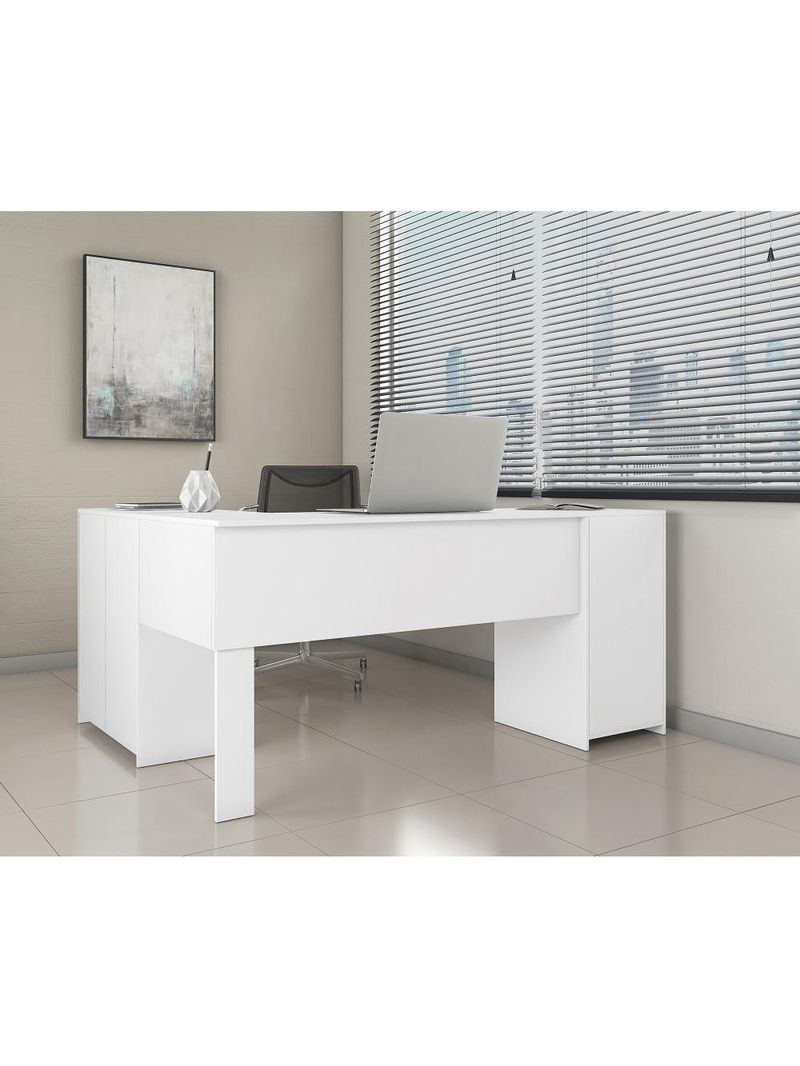 Conjunto Para Escritório 2 Peças Com Escrivaninha Em L E Armário Multiuso 4 Portas Branco Notável Móveis Branco