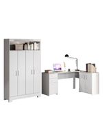 Conjunto Para Escritório 2 Peças Com Escrivaninha Em L E Armário Multiuso 4 Portas Branco Notável Móveis Branco