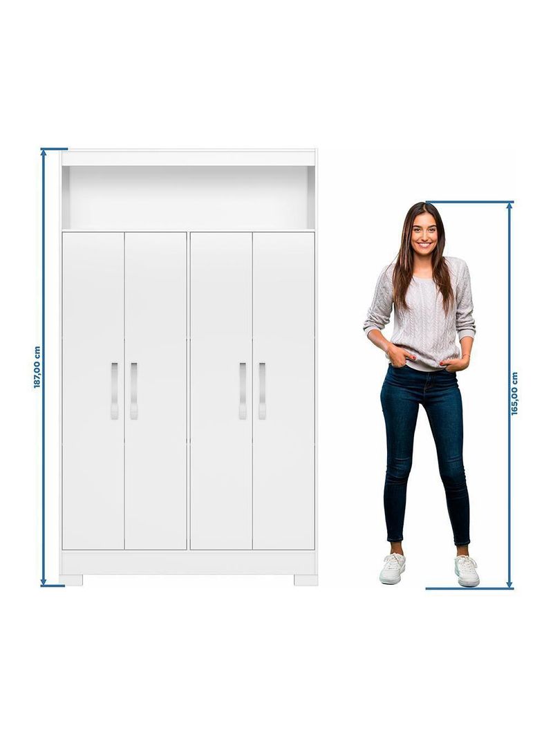 Conjunto Para Escritório 2 Peças Com Escrivaninha Em L E Armário Multiuso 4 Portas Branco Notável Móveis Branco