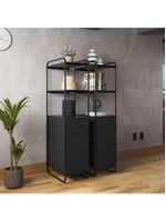 Estante Organizadora Multiuso Livreiro Prateleiras Gaveta Porta Industrial Escritório Criare Preto
