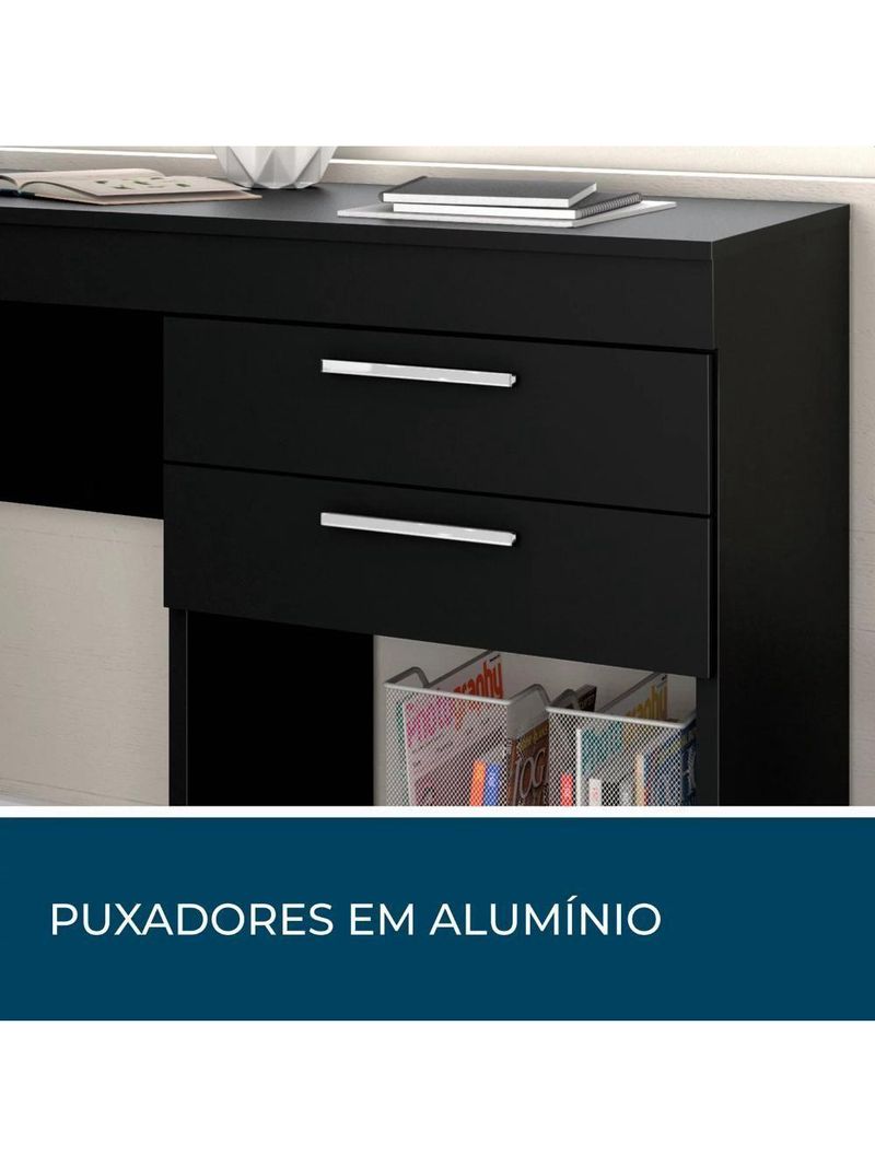 Conjunto Para Escritório 2 Mesas 2 Armários Altos Preto