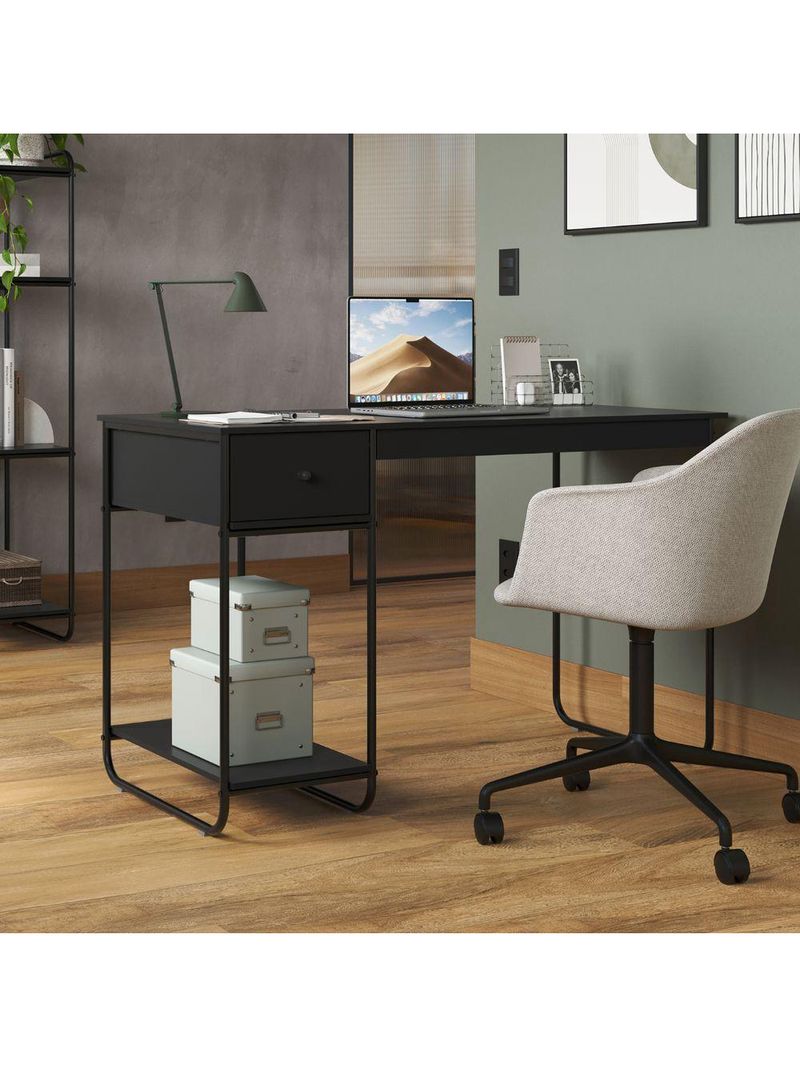 Escrivaninha Home Office Mesa De Estudo Escritório Quarto Gaveta Estilo Industrial Criare Preto