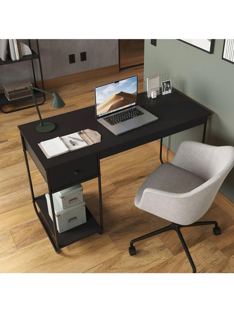 Escrivaninha Home Office Mesa De Estudo Escritório Quarto Gaveta Estilo Industrial Criare Preto