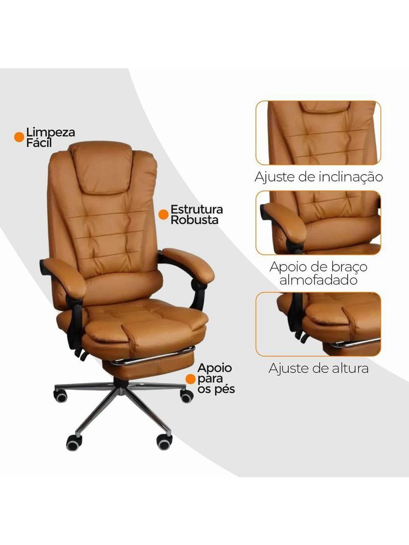 Cadeira De Escritório Oficial Presidente Ergonômic Apoio Pés Marrom