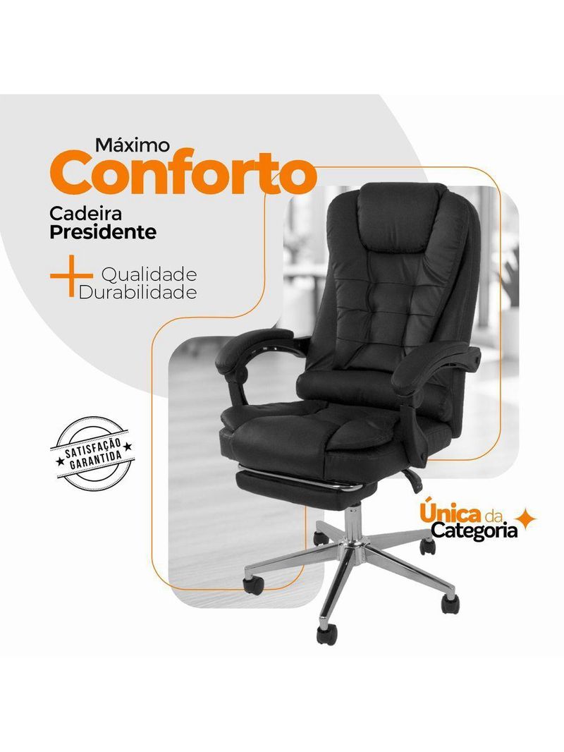 Cadeira De Escritório Oficial Presidente Ergonômic Apoio Pés Preto