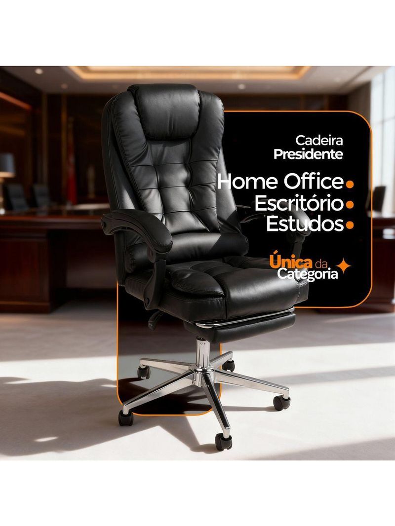 Cadeira De Escritório Oficial Presidente Ergonômic Apoio Pés Preto