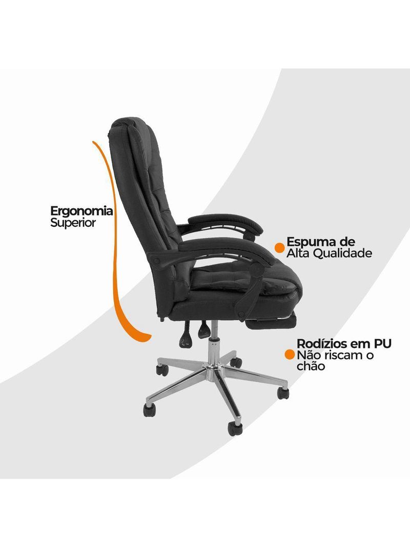 Cadeira De Escritório Oficial Presidente Ergonômic Apoio Pés Preto