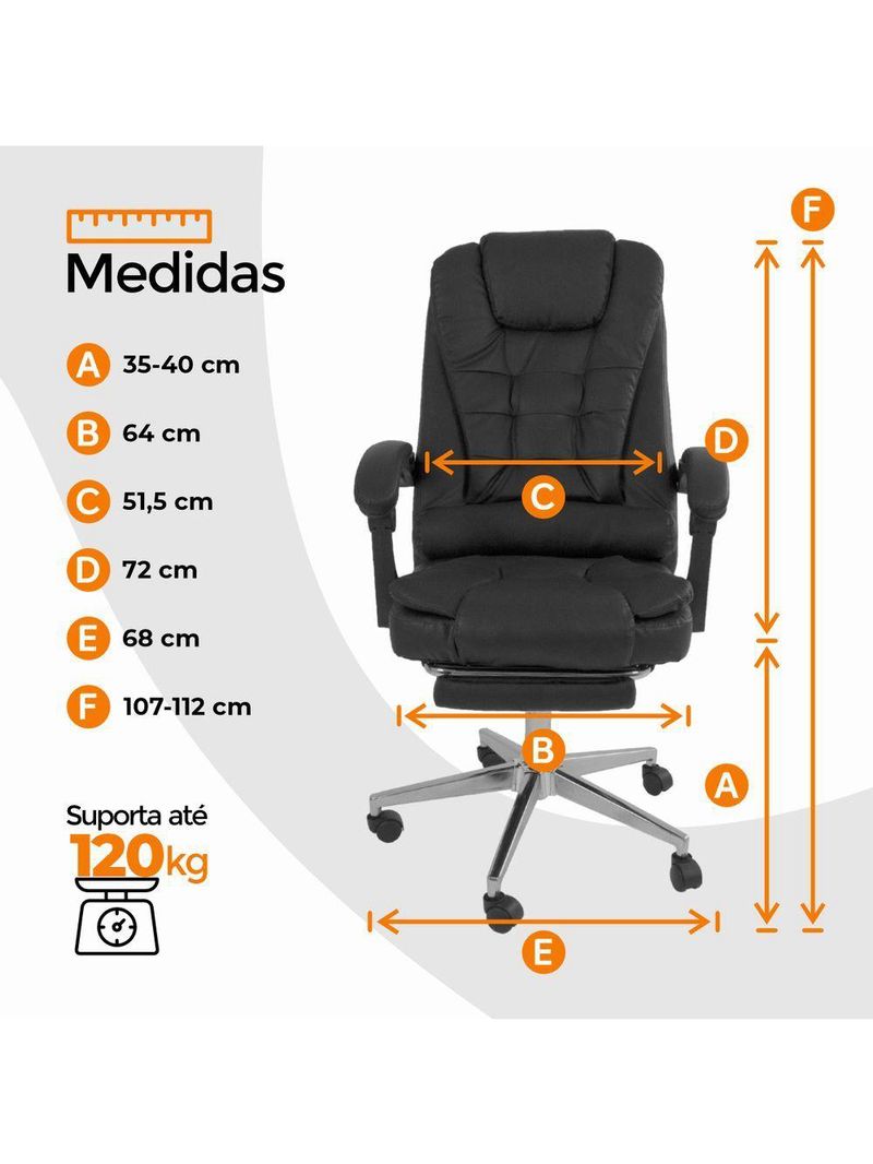 Cadeira De Escritório Oficial Presidente Ergonômic Apoio Pés Preto