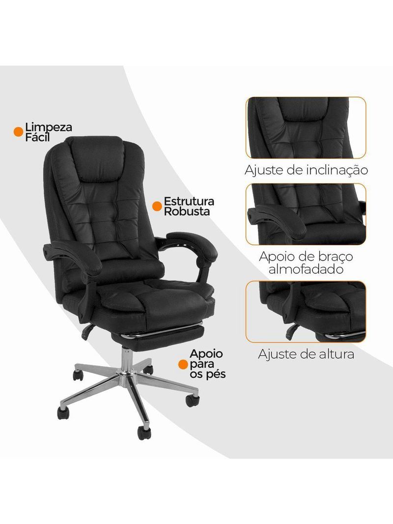 Cadeira De Escritório Oficial Presidente Ergonômic Apoio Pés Preto