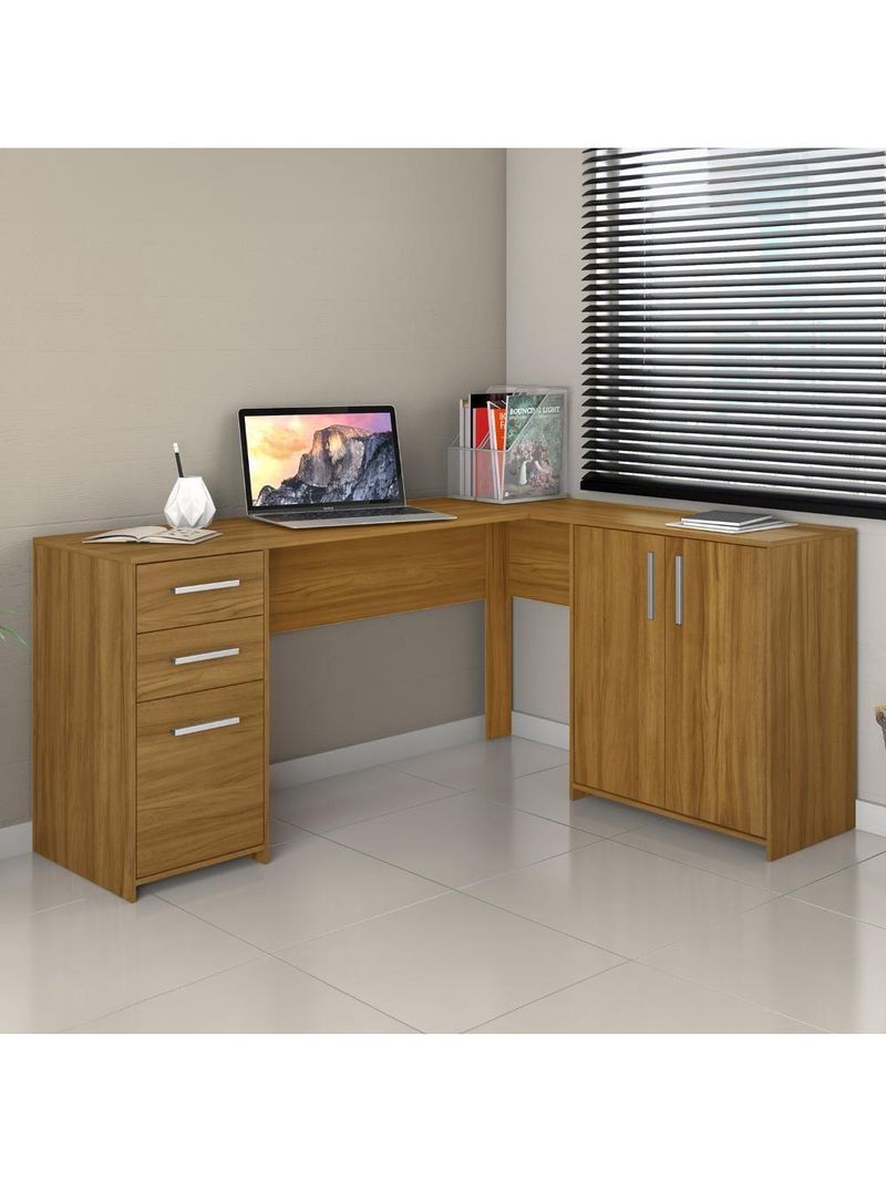 Escrivaninha Em L Para Escritório Com 2 Gavetas E 3 Portas Freijó Nt2005 Notável Móveis Freijó