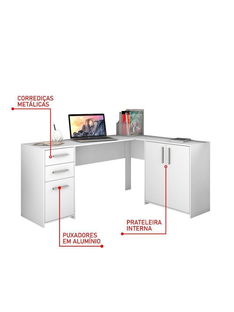 Conjunto Para Escritório 2 Mesas 2 Armários Altos Branco
