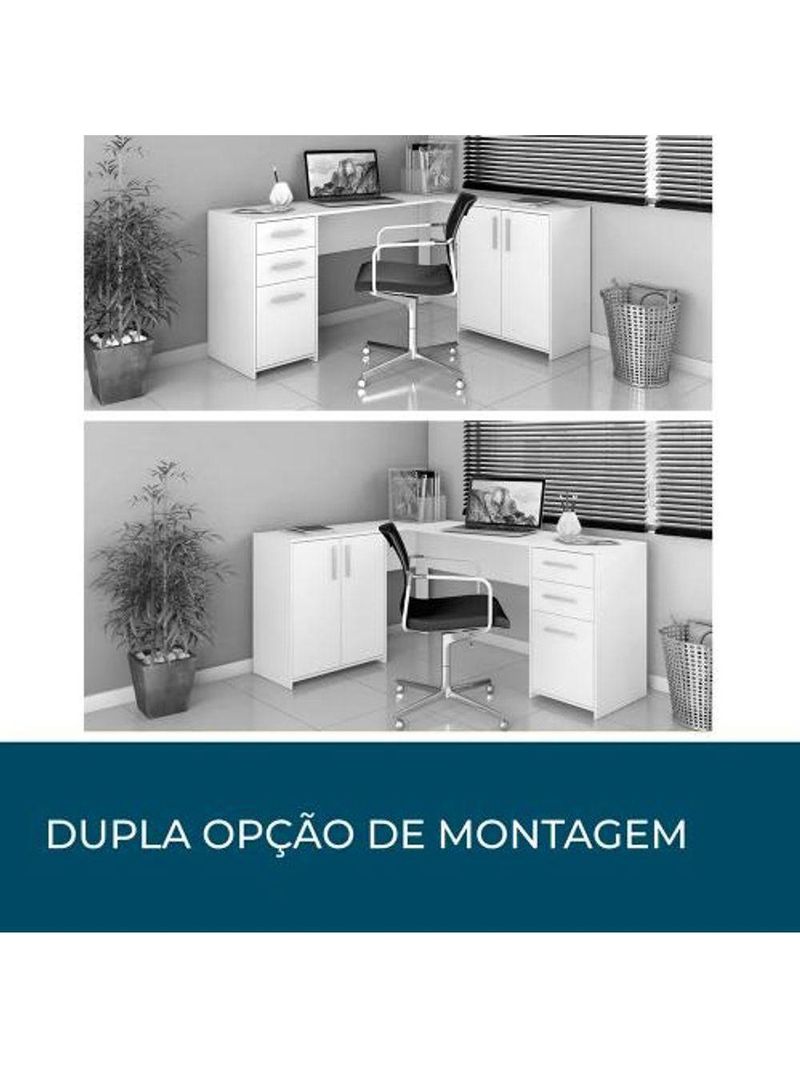 Conjunto Para Escritório 2 Mesas 2 Armários Altos Branco
