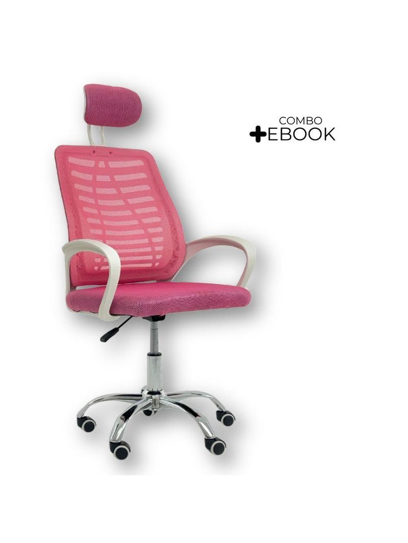 Cadeira Escritório Diretor Tela Mesh Com Encosto Rosa + E-book
