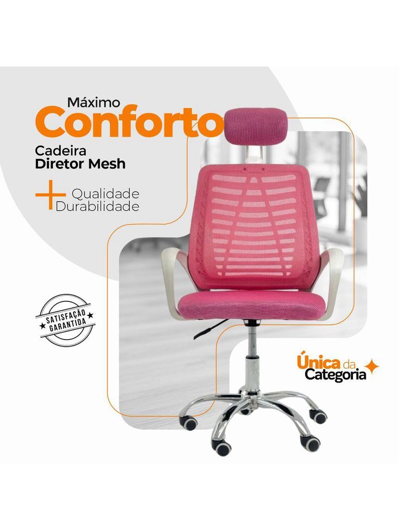 Cadeira Escritório Diretor Tela Mesh Com Encosto Rosa + E-book