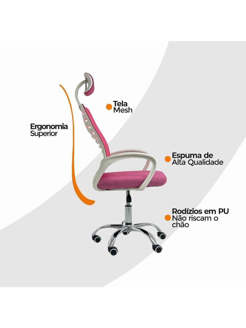 Cadeira Escritório Diretor Tela Mesh Com Encosto Rosa + E-book