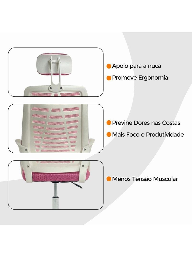 Cadeira Escritório Diretor Tela Mesh Com Encosto Rosa + E-book