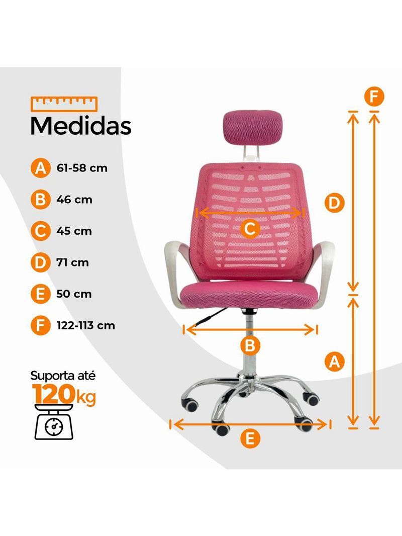 Cadeira Escritório Diretor Tela Mesh Com Encosto Rosa + E-book