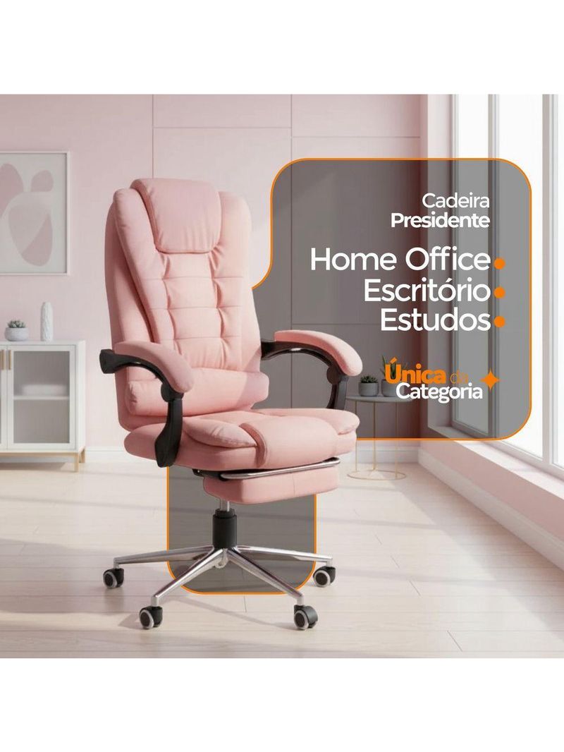 Cadeira De Escritório Oficial Presidente Ergonômic Apoio Pés Rosa Chiclete