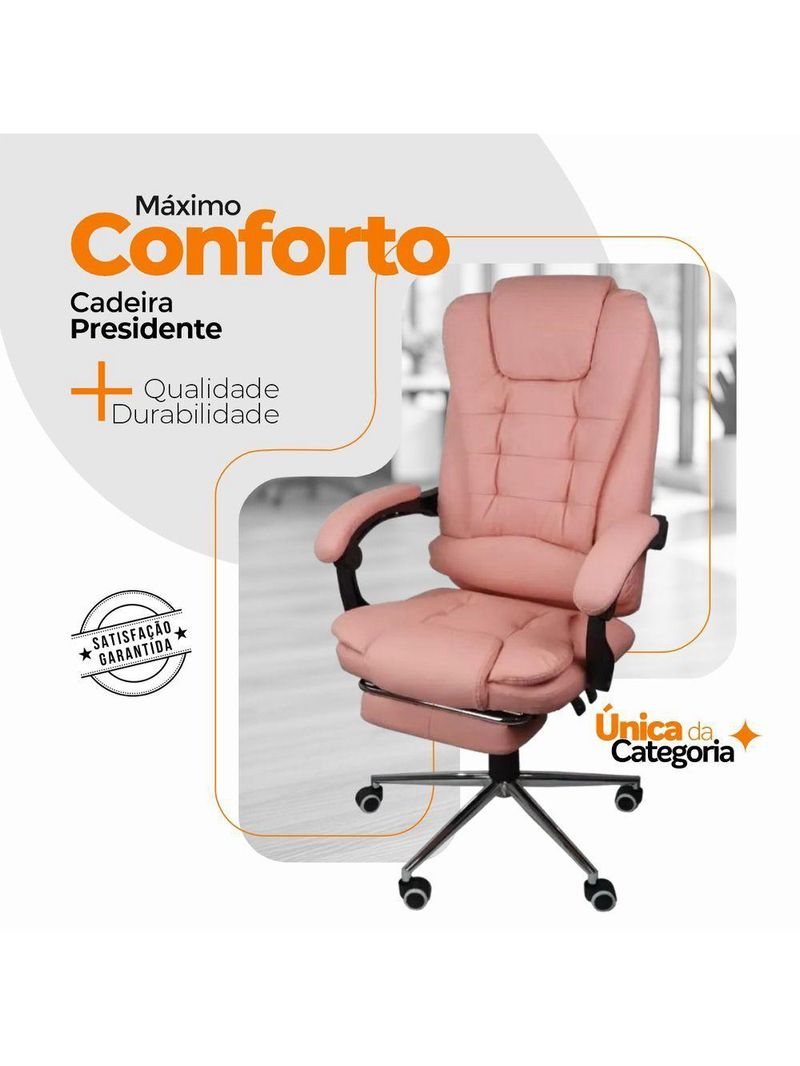 Cadeira De Escritório Oficial Presidente Ergonômic Apoio Pés Rosa Chiclete