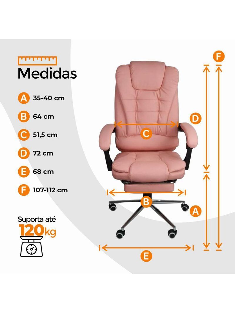 Cadeira De Escritório Oficial Presidente Ergonômic Apoio Pés Rosa Chiclete