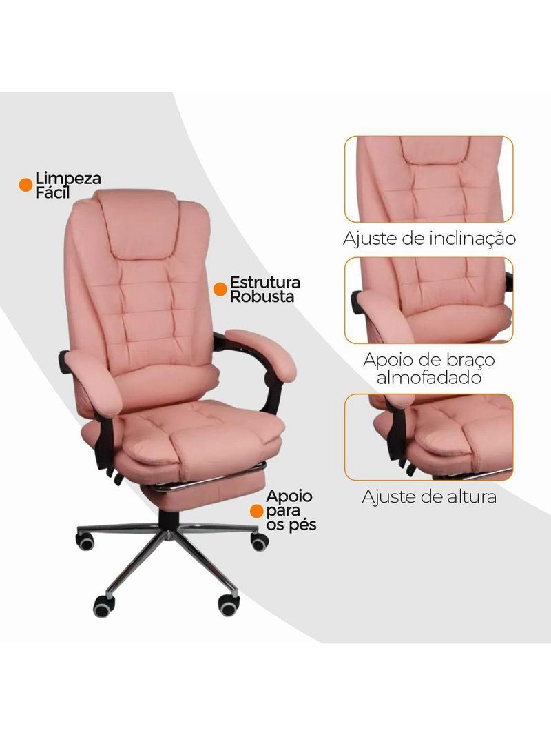 Cadeira De Escritório Oficial Presidente Ergonômic Apoio Pés Rosa Chiclete