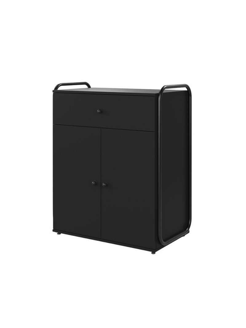 Armário Multiuso Organizador Estilo Industrial Com Gaveta E 2 Portas Escritório Quarto Preto