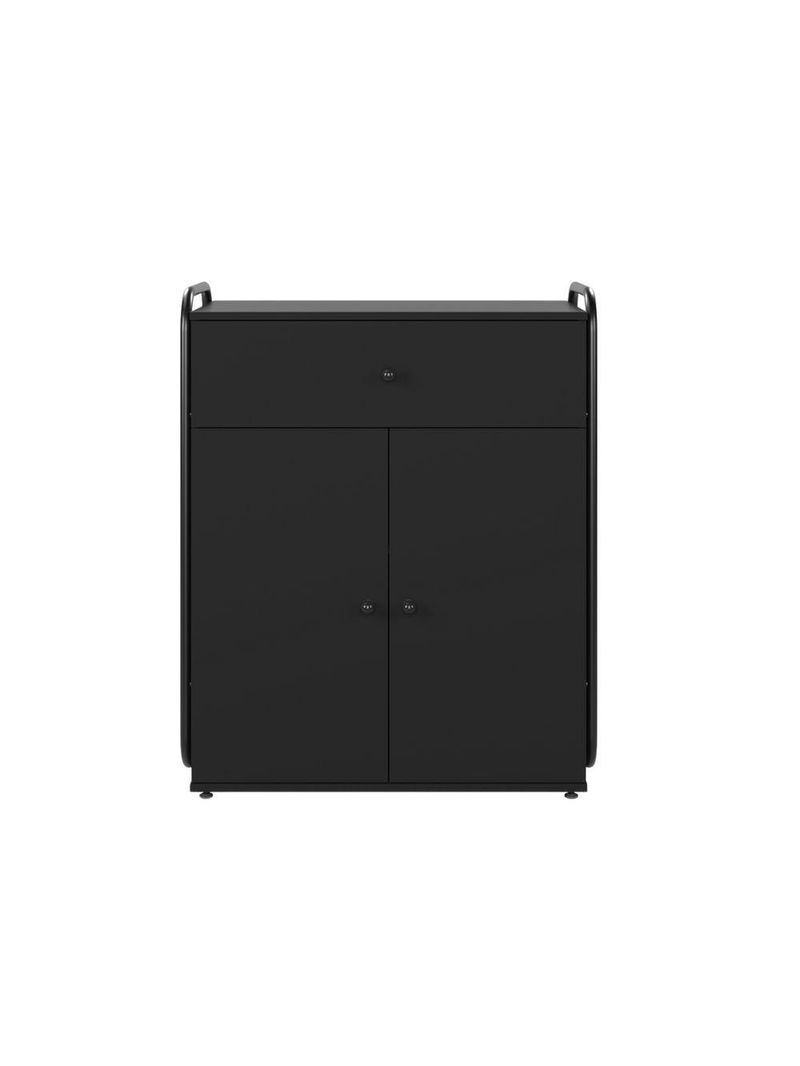 Armário Multiuso Organizador Estilo Industrial Com Gaveta E 2 Portas Escritório Quarto Preto