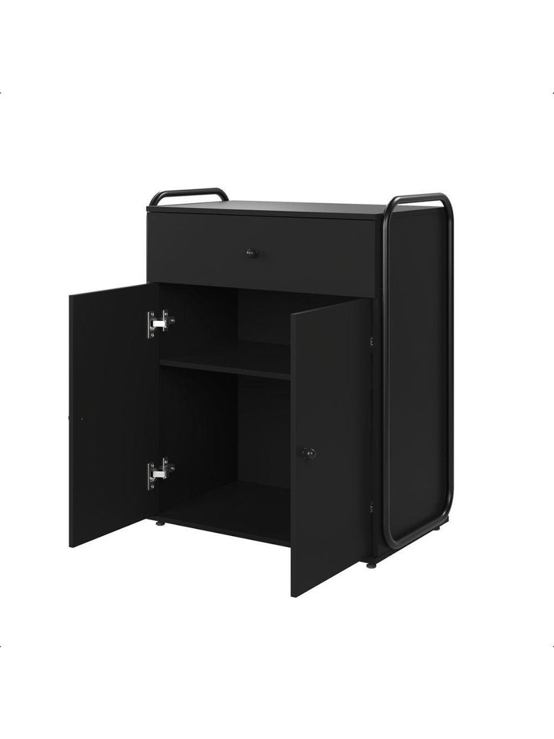 Armário Multiuso Organizador Estilo Industrial Com Gaveta E 2 Portas Escritório Quarto Preto