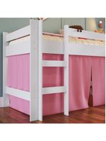Cama Infantil Elevada Menino Menina Solteiro 202cm Com Degrau E Escorregador Branca Com Cortina Rosa