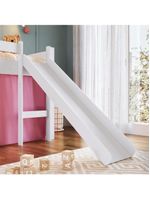 Cama Infantil Elevada Menino Menina Solteiro 202cm Com Degrau E Escorregador Branca Com Cortina Rosa