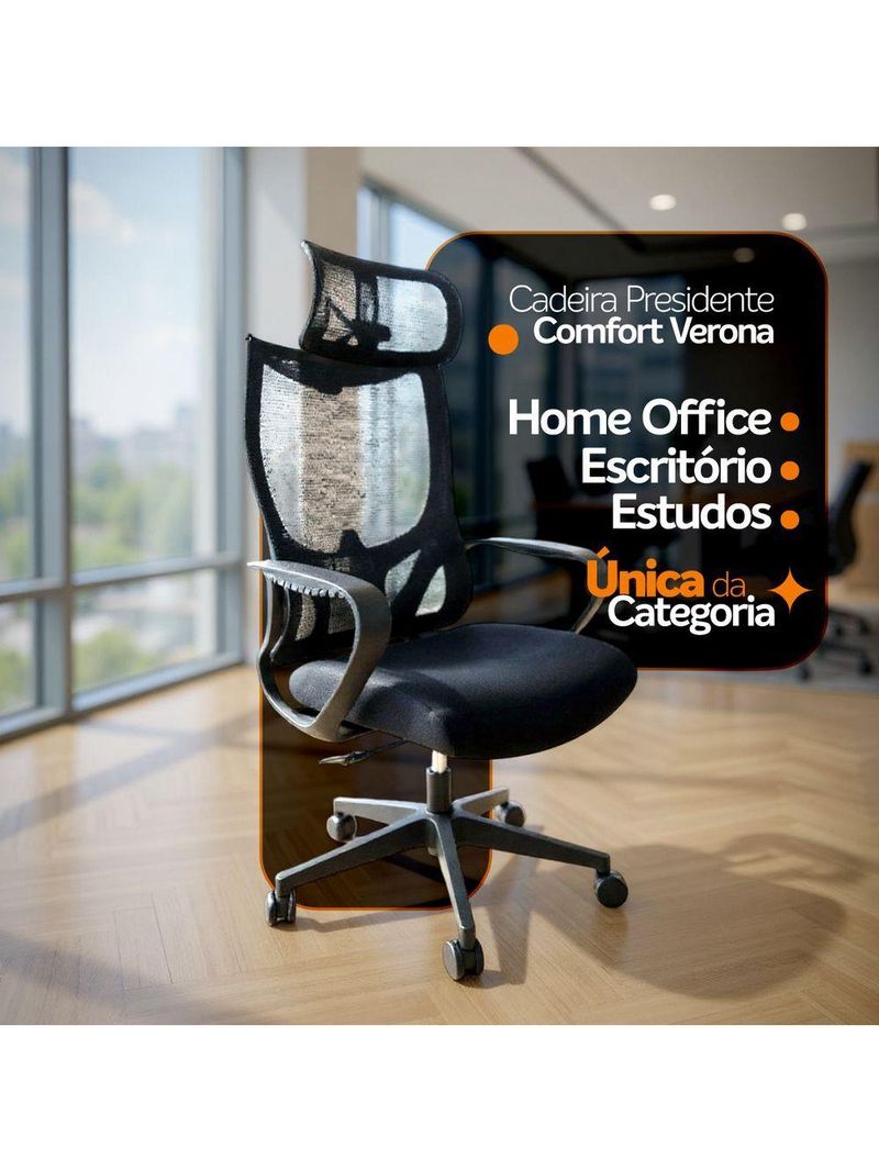 Cadeira De Escritório Presidente Ergonômica Oficial Corporativa Verona Apoio Nuca