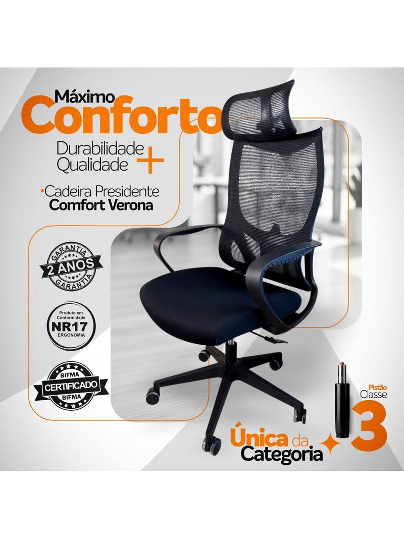 Cadeira De Escritório Presidente Ergonômica Oficial Corporativa Verona Apoio Nuca
