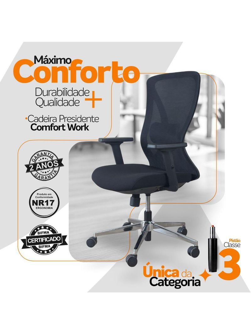 Cadeira De Escritório Diretor Ergonômica Oficial Corporativa Work Sem Apoio