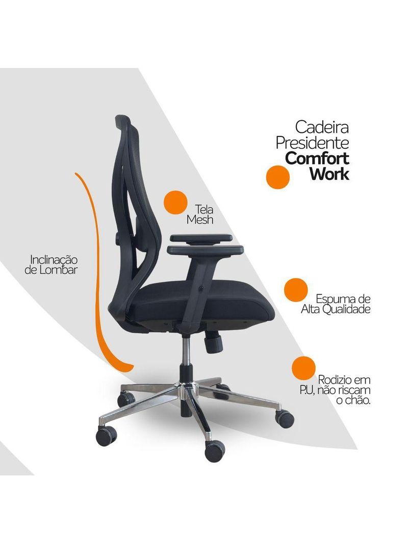 Cadeira De Escritório Diretor Ergonômica Oficial Corporativa Work Sem Apoio