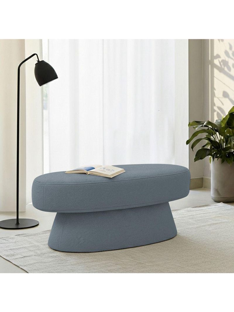 Banco Orgânico 102cm Liz Sala De Estar Bouclé Azul Claro - Nexta Casa