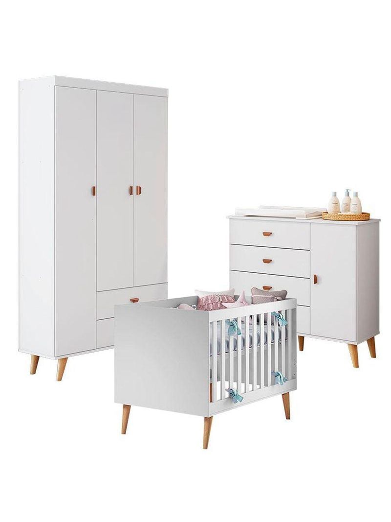 Quarto De Bebê Duda Com Berço Americano Ludmila Branco Acetinado Bétula - Carolina