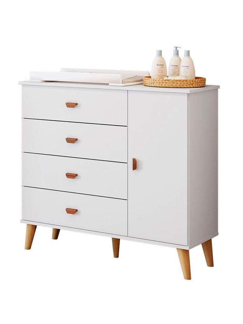 Quarto De Bebê Duda Com Berço Americano Ludmila Branco Acetinado Bétula E Colchão Ortobom